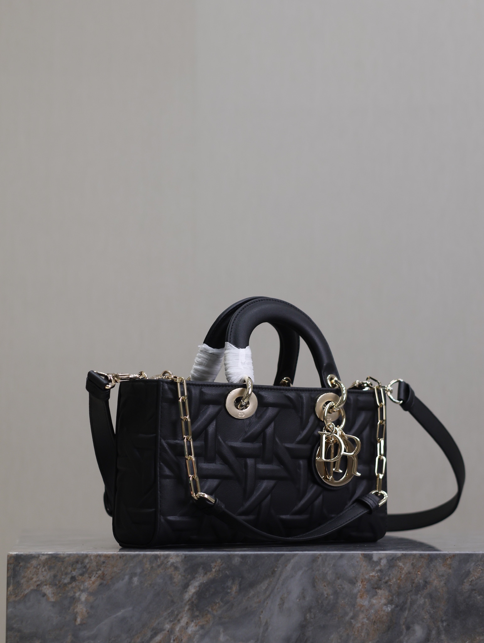 Medium Lady D-Joy Bag Black Graphic Cannage Calfskin